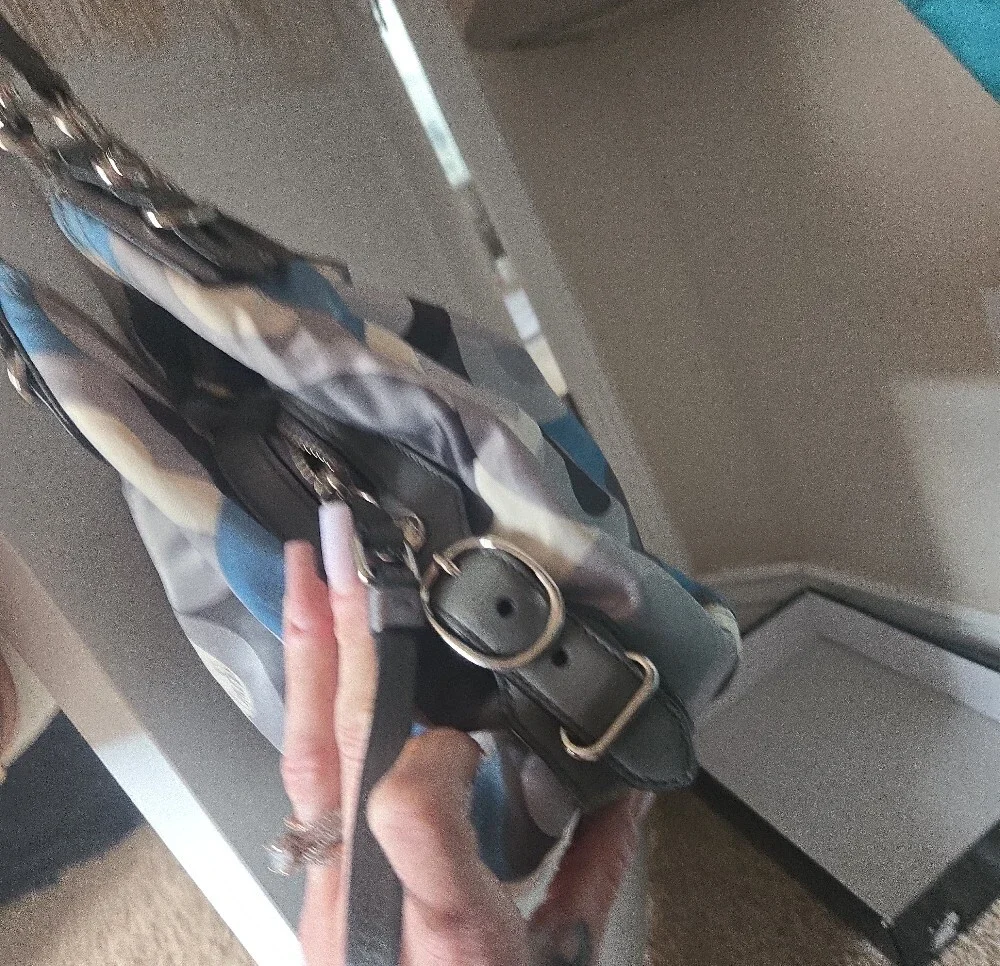 Coach Blue, Gray and Cream Circular-Print Shoulder Bag